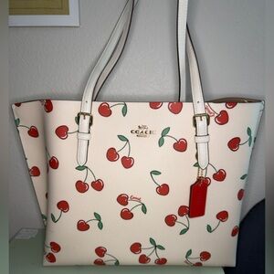 Coach Zippered Cherry Print Tote Bag